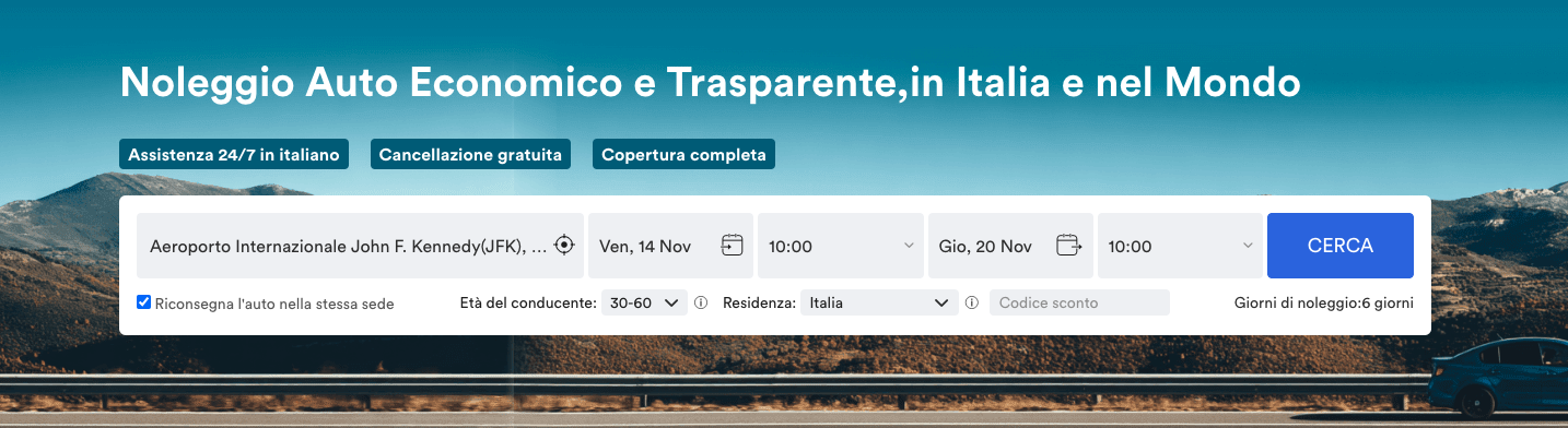 Processo prenotazione noleggio auto online