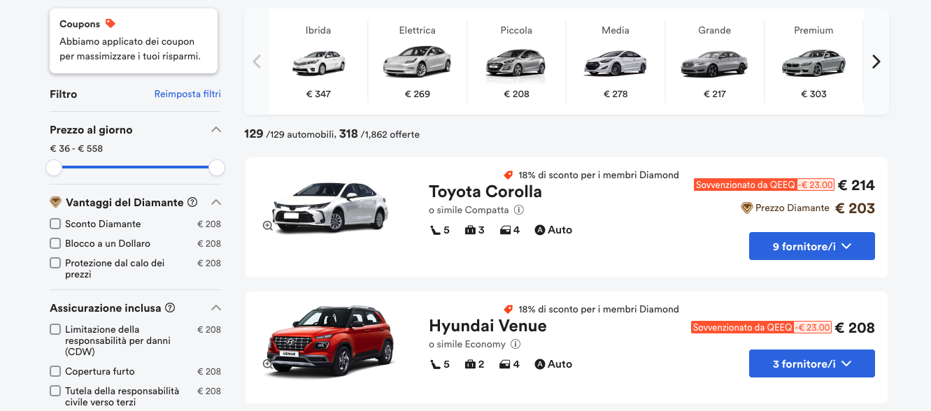 Scelta auto noleggio piccola